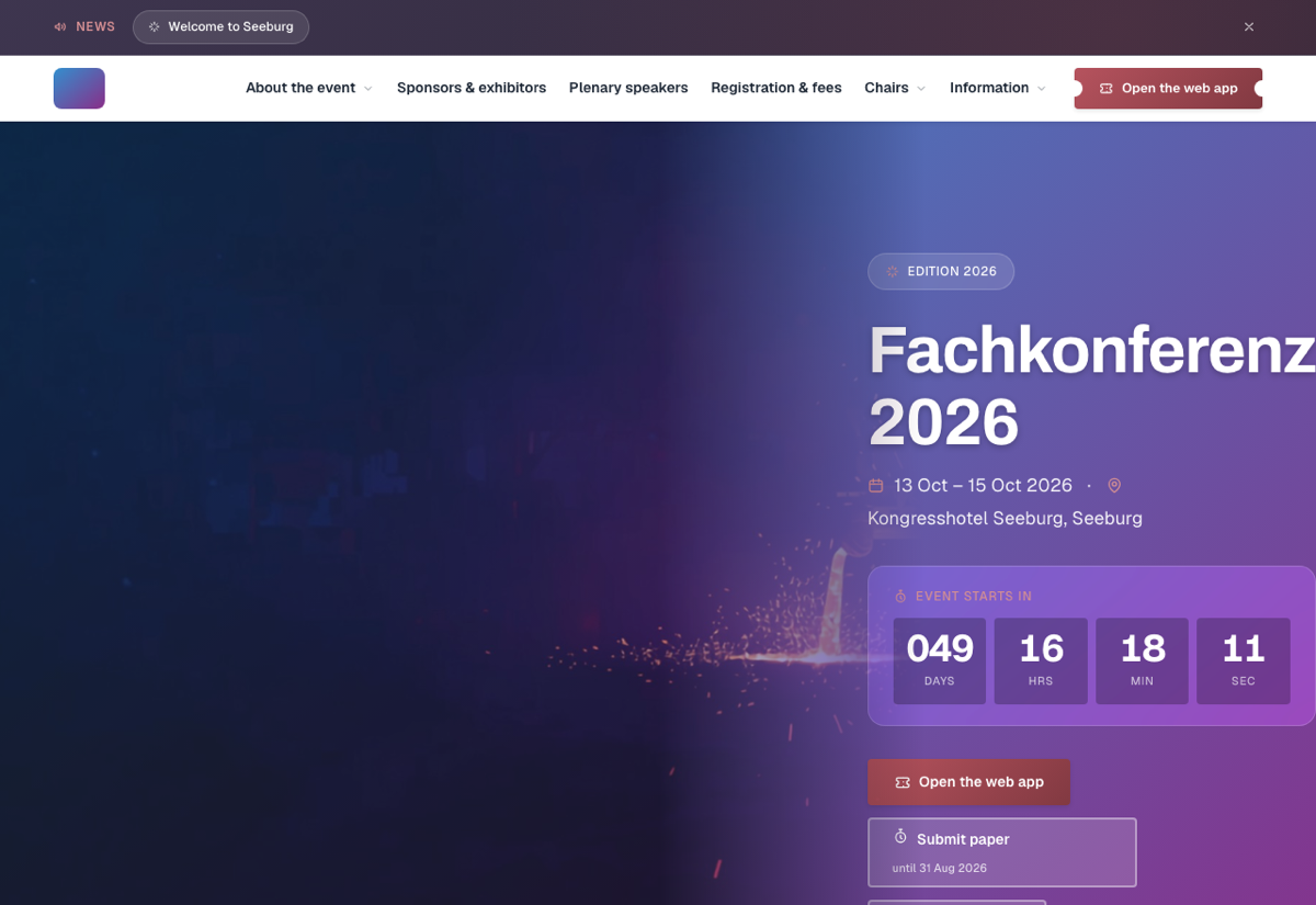 Header with countdown, submission and registration