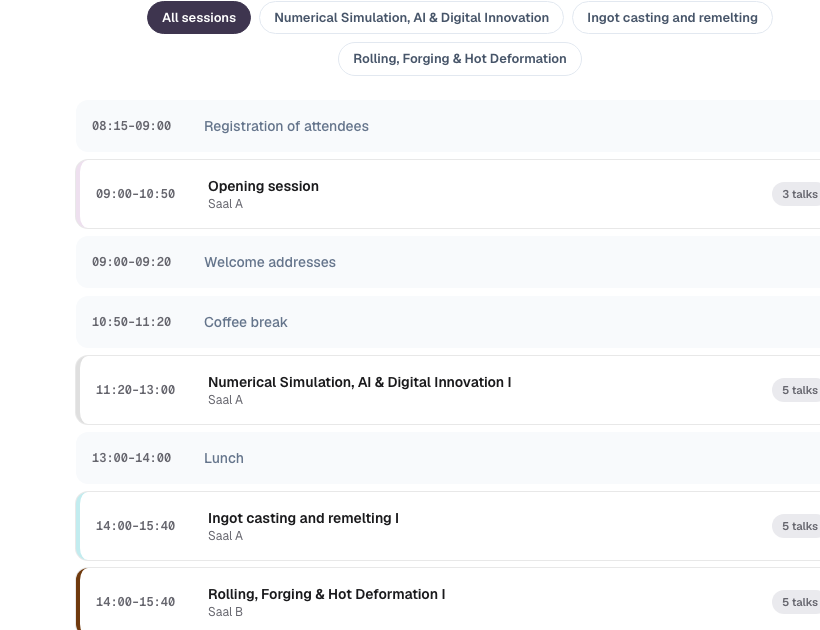 Programme by day, room and session