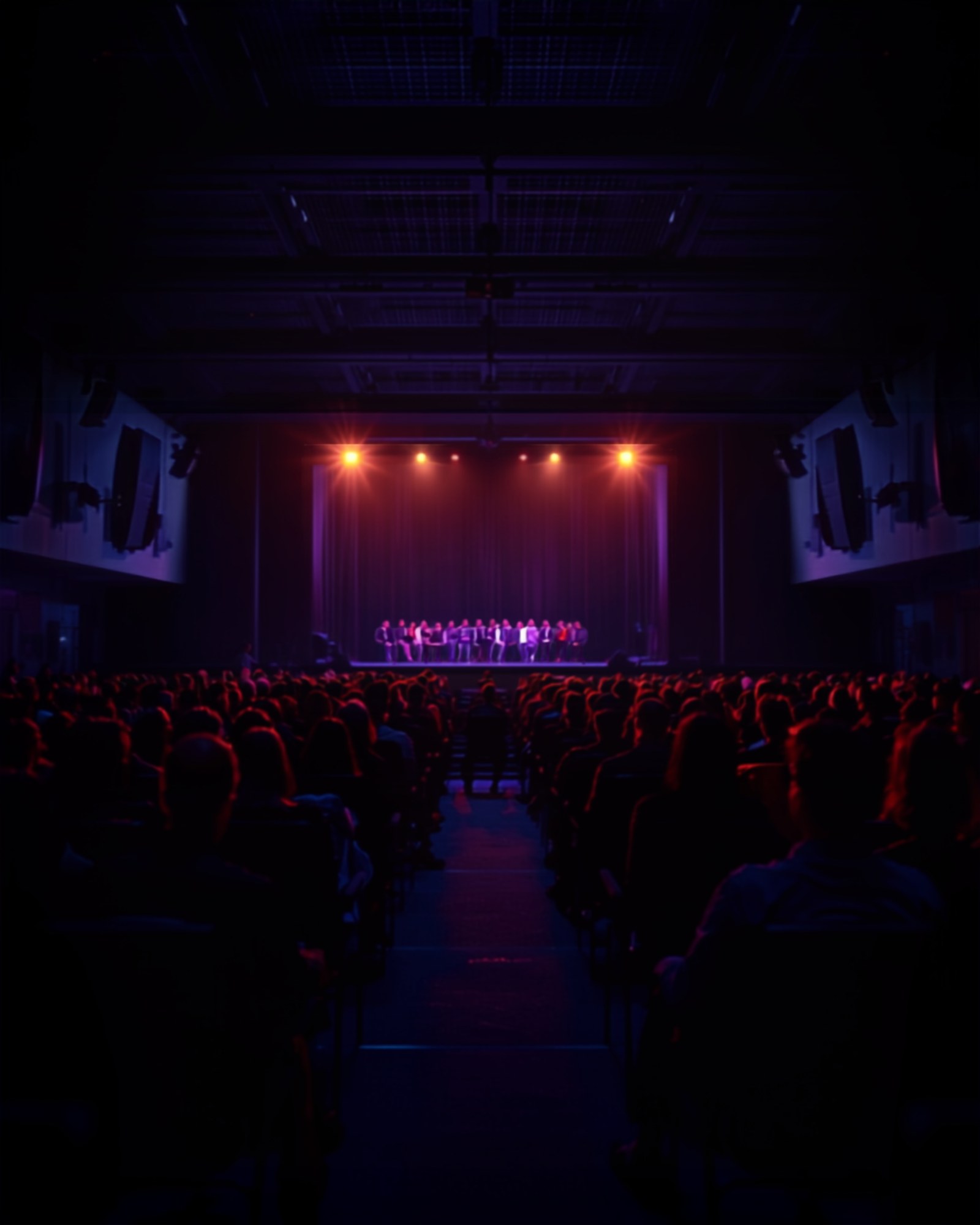 A full lecture hall during a technical presentation